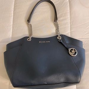 Michael Kors Navy Blue Leather Tote Bag with Silver Detail, NEVER BEEN USED.